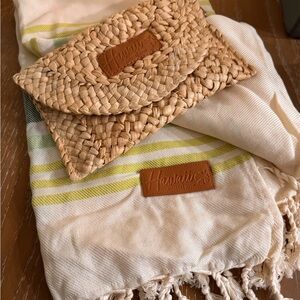 Woven Tan Clutch and Beach Towel - Doterra Hawaii